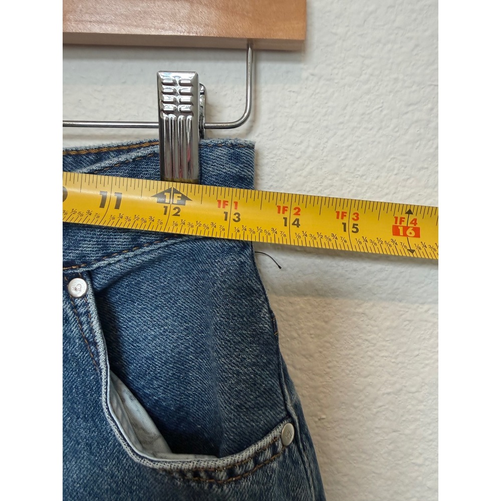 Pilcro Anthropologie Denim Maxi Skirt Blue Front Slit Raw Hem Size 6 - Picture 5 of 6
